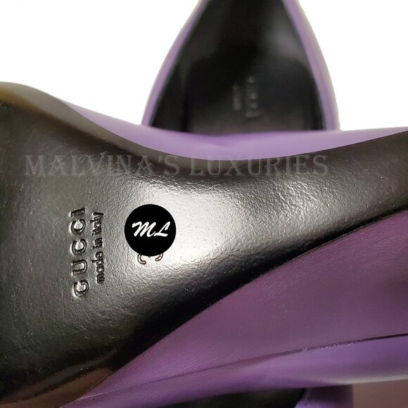 GUCCI SHOES PURPLE LEATHER LOGO SIGNATURE HARDWARE WEDGE IT 39.5 / US 9.5 - Picture 11 of 12